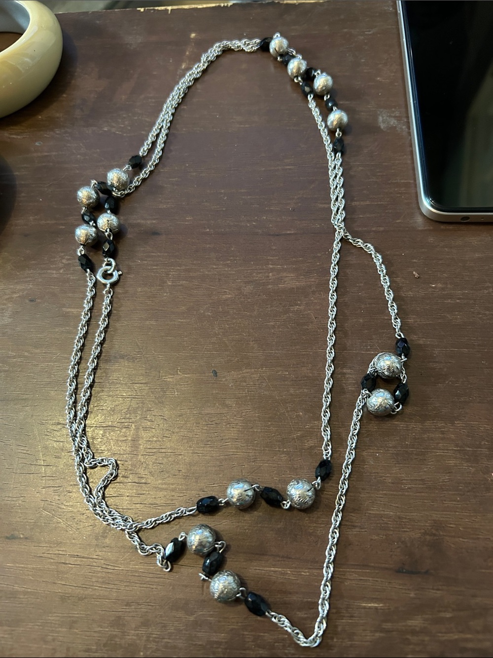 Silver and Black Multi-Strand Beaded Necklace